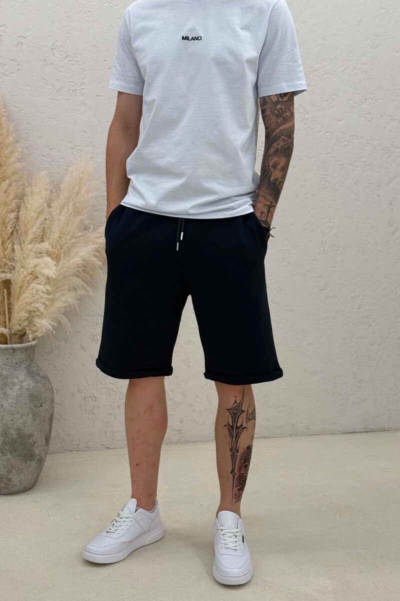 TEXTURED SIMPLE MEN SHORT SWEATPANTS BLUE/BLU - 4