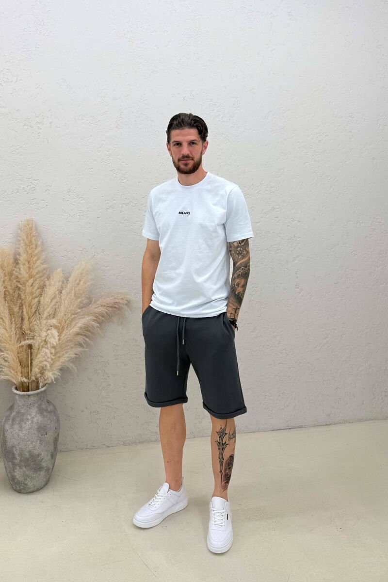 TEXTURED SIMPLE MEN SHORT SWEATPANTS DARK GREY/GEE - 1