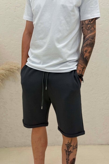 TEXTURED SIMPLE MEN SHORT SWEATPANTS DARK GREY/GEE - 2