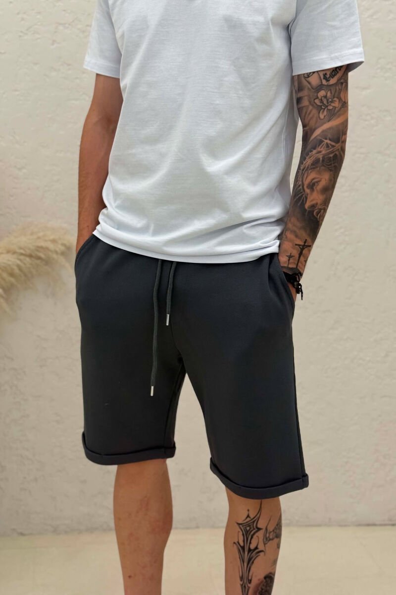 TEXTURED SIMPLE MEN SHORT SWEATPANTS DARK GREY/GEE - 2