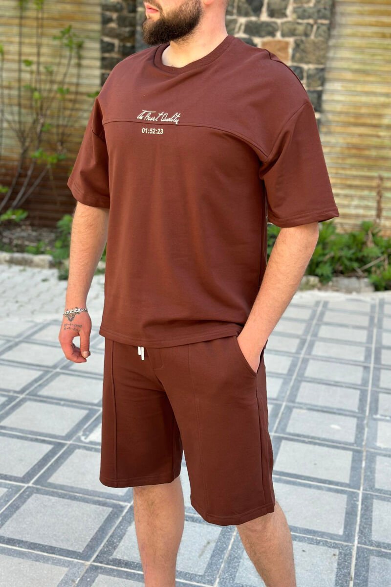 THE BEST QUALITY COTTON MEN SWEATSUIT SET BROWN/KAFE - 2