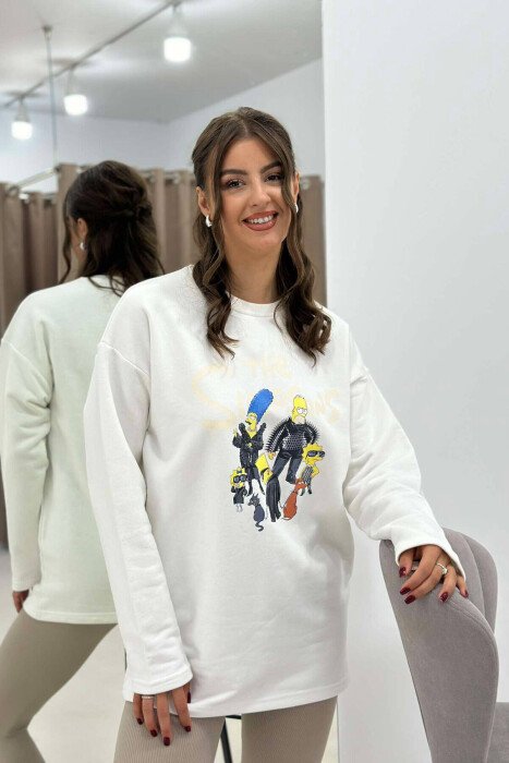 THE SIMPSONS DESIGN WOMEN SWEATSHIRT WHITE-E BARDHE - KLAUDIO FASHION