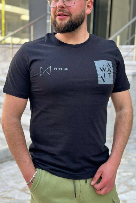 THE WAIT ROUND NECK COTTON MEN T-SHIRT BLACK/ E ZEZE - KLAUDIO FASHION