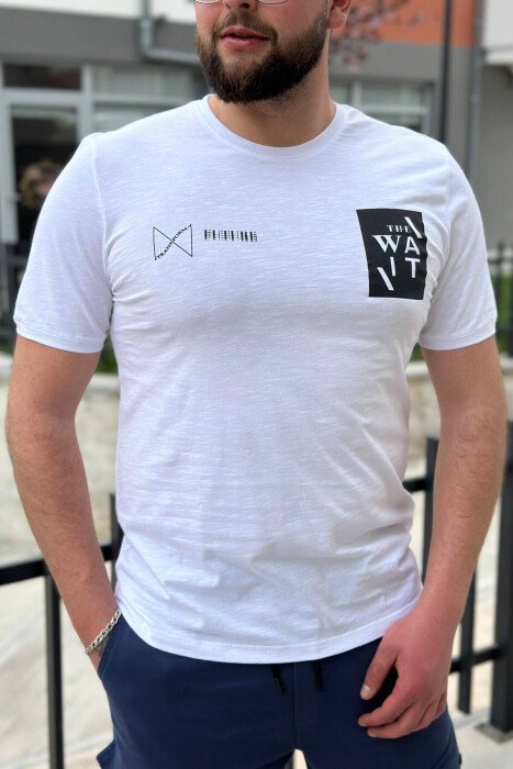 THE WAIT ROUND NECK COTTON MEN T-SHIRT WHITE-E BARDHE - KLAUDIO FASHION