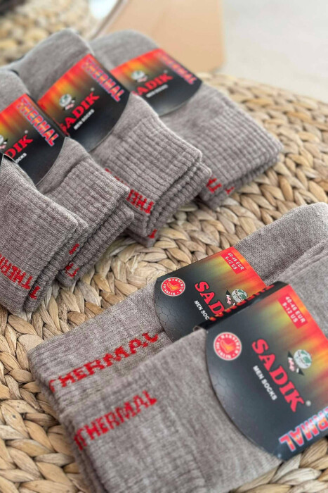 6 PAIR THERMAL MEN CREW SOCKS BEIGE/BEZHE 