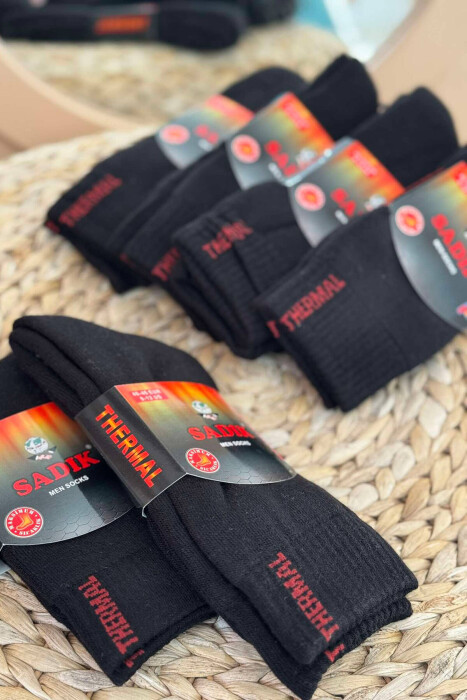 6 PAIR THERMAL MEN CREW SOCKS BLACK/ E ZEZE - KLAUDIO FASHION