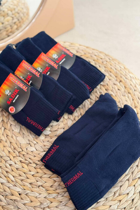 6 PAIR THERMAL MEN CREW SOCKS DARK BLUE/BEE - KLAUDIO FASHION