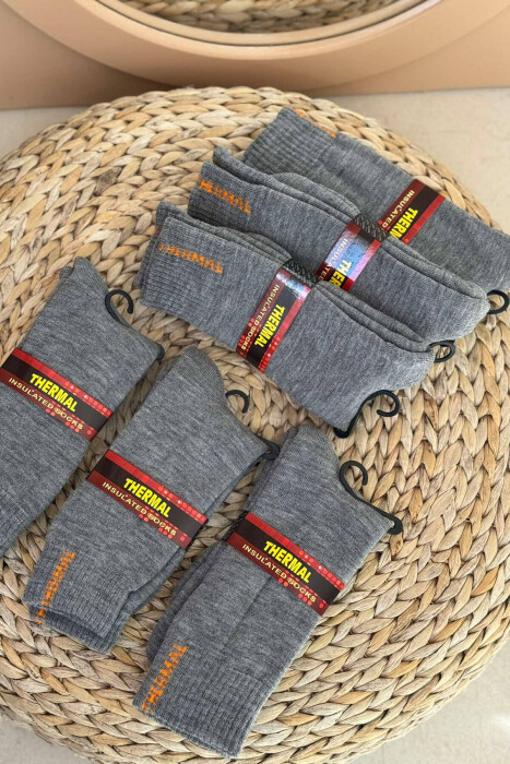 6 PAIR THERMAL MEN CREW SOCKS GREY/GRI - KLAUDIO FASHION