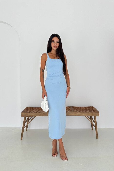 THICK STRAPS ONE COLOR LONG WOMEN DRESS BABY BLUE/BLU BY - KLAUDIO FASHION