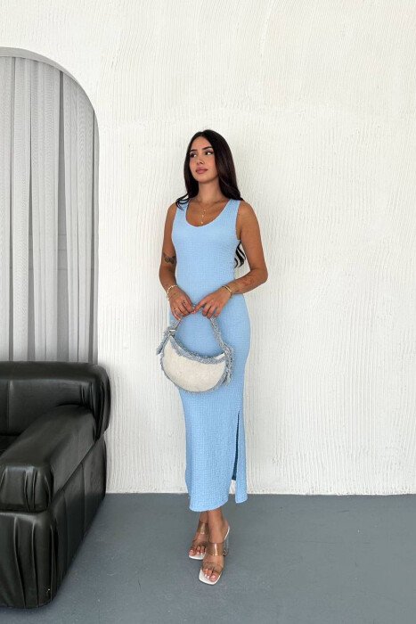 THICK STRAPS SIMPLE LONG WOMEN DRESS LIGHTBLUE/BZ - KLAUDIO FASHION