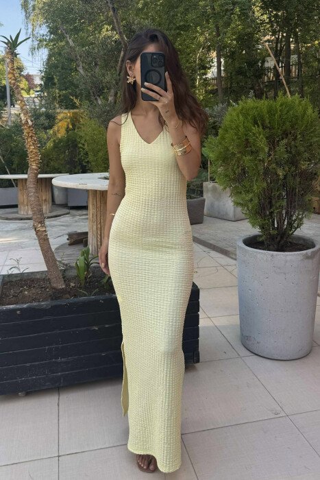 THICK STRAPS SIMPLE LONG WOMEN DRESS YELLOW/E VERDHE - 1