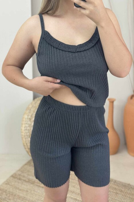 THIN STRAP TANK TOP+SHORTS WOMEN PYJAMAS DARK GREY/GEE - 5