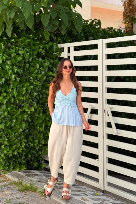 THIN STRAPS BUTTONS DETAIL WOMEN TANK TOP LIGHTBLUE/BZ - 3