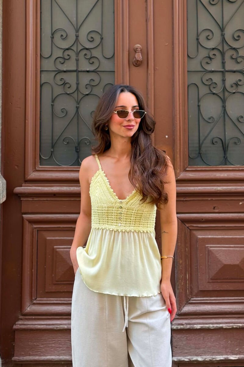 THIN STRAPS BUTTONS DETAIL WOMEN TANK TOP YELLOW/E VERDHE - 6