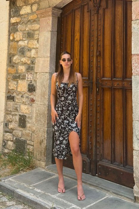 THIN STRAPS FLORAL DESIGN WOMAN DRESS BLACK/ E ZEZE - 1