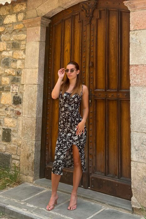 THIN STRAPS FLORAL DESIGN WOMAN DRESS BLACK/ E ZEZE - 2