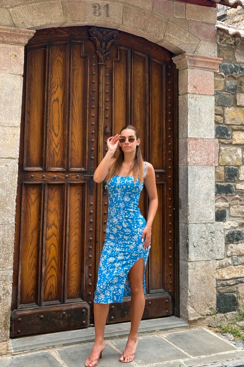 THIN STRAPS FLORAL DESIGN WOMAN DRESS LIGHTBLUE/BZ - 5