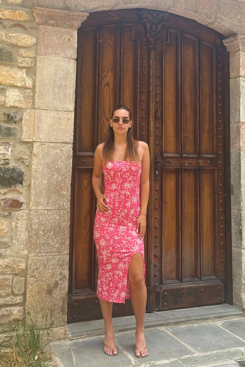 THIN STRAPS FLORAL DESIGN WOMAN DRESS PINK/ROZE - 3
