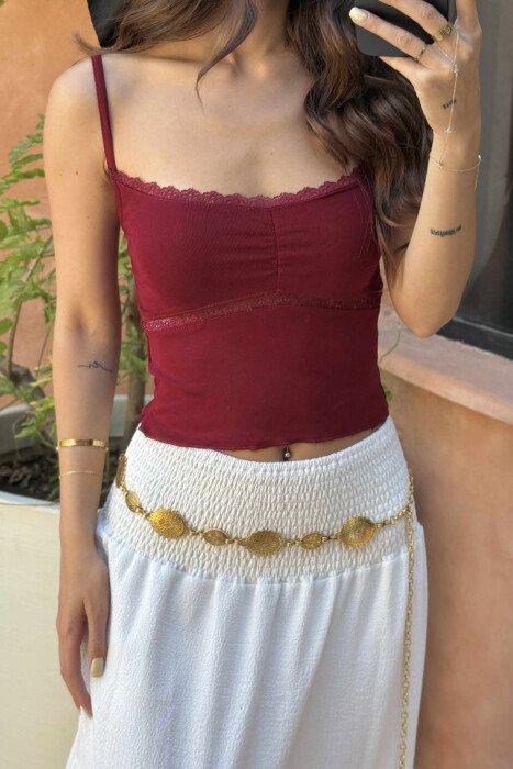 THIN STRAPS LACE ONE COLOR WOMEN TANK TOP BURGUNDY/VISHNJE - 2