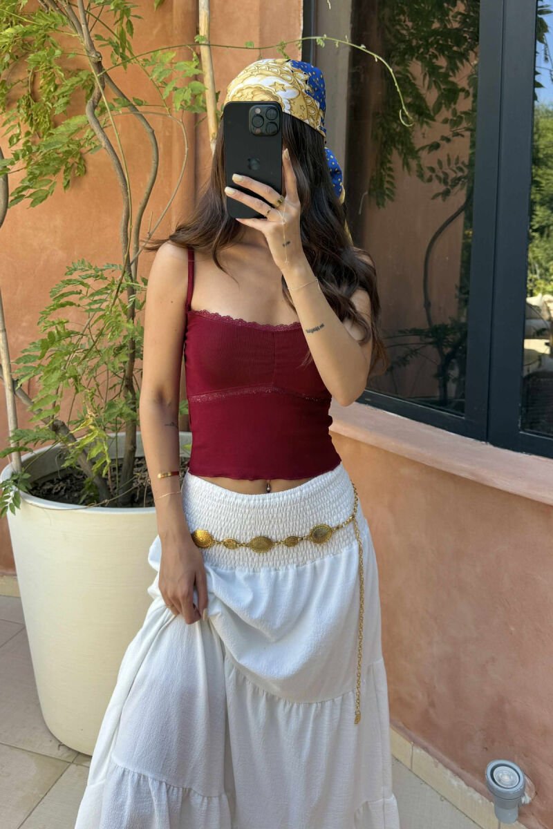 THIN STRAPS LACE ONE COLOR WOMEN TANK TOP BURGUNDY/VISHNJE - 4