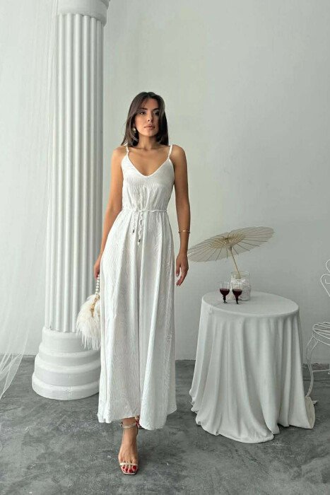 THIN STRAPS LACING DETAIL SHINY WOMAN DRESS WHITE-E BARDHE - KLAUDIO FASHION