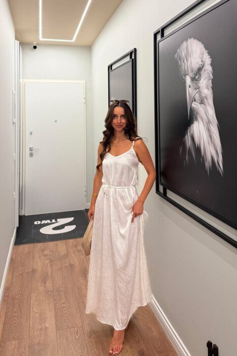 THIN STRAPS LACING DETAIL SHINY WOMAN DRESS WHITE-E BARDHE - KLAUDIO FASHION