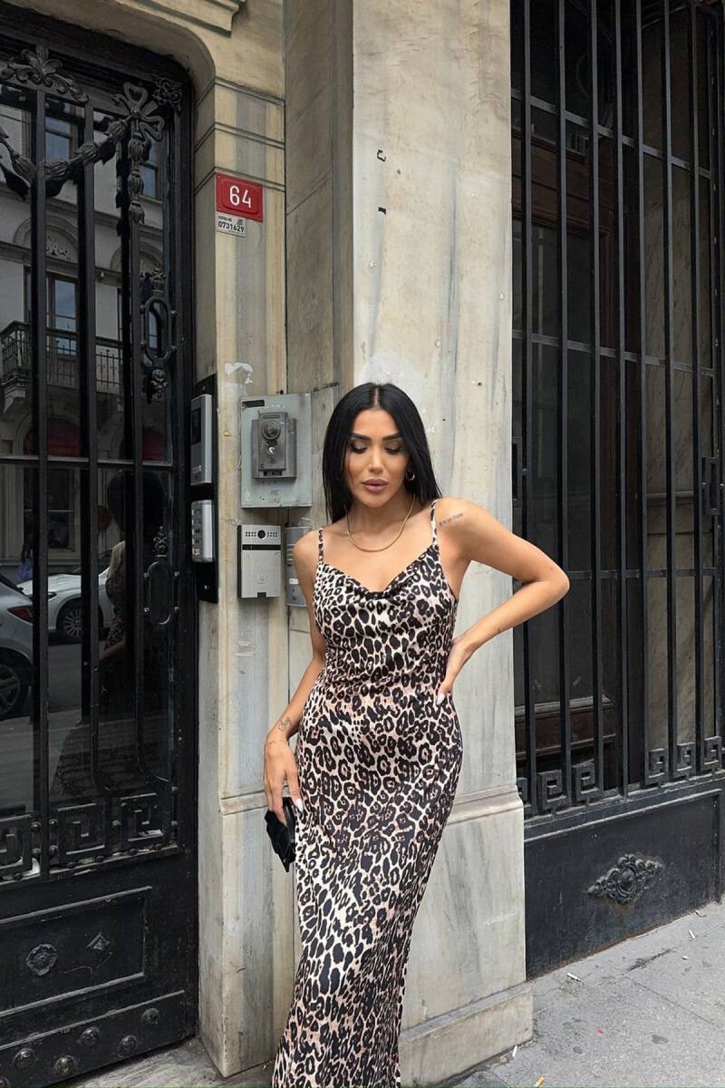 THIN STRAPS LONG ELASTIC WOMEN DRESS LEO/LEOPARD - 1