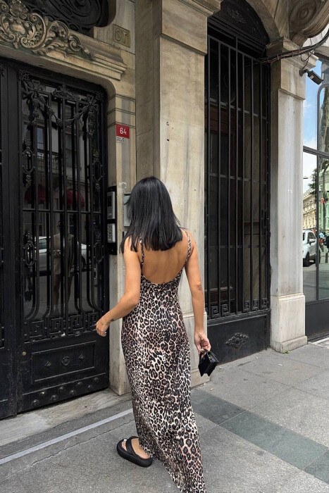 THIN STRAPS LONG ELASTIC WOMEN DRESS LEO/LEOPARD - 4