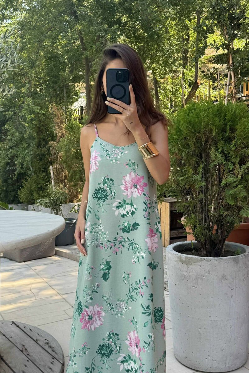 THIN STRAPS LONG FLORAL DESIGN WOMEN DRESS MINT/MENTE - 2