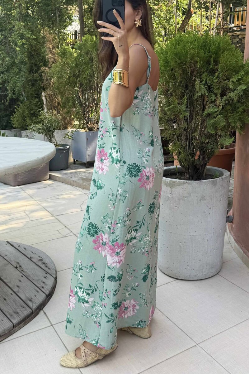 THIN STRAPS LONG FLORAL DESIGN WOMEN DRESS MINT/MENTE - 4