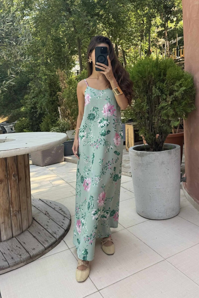 THIN STRAPS LONG FLORAL DESIGN WOMEN DRESS MINT/MENTE - 5