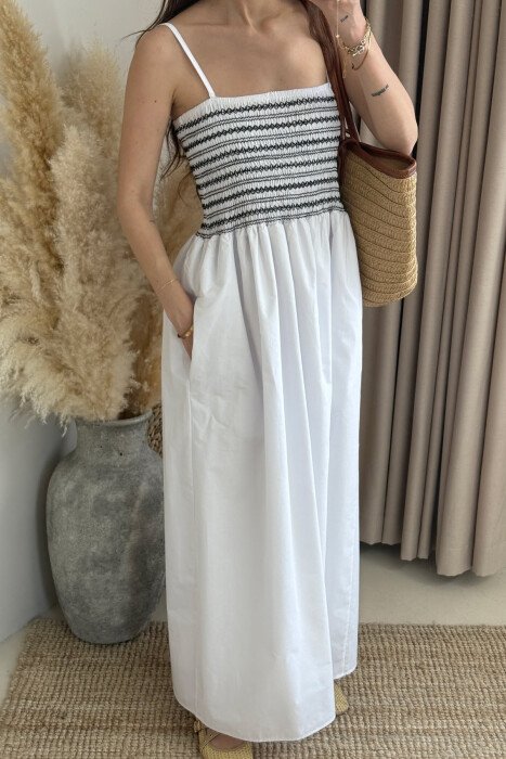 THIN STRAPS LONG WOMEN DRESS WHITE-E BARDHE - 3