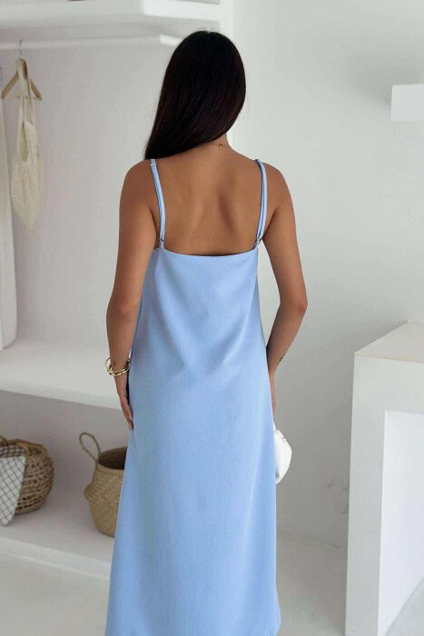 THIN STRAPS ONE COLOR LONG WOMEN DRESS BABY BLUE/BLU BY - 2