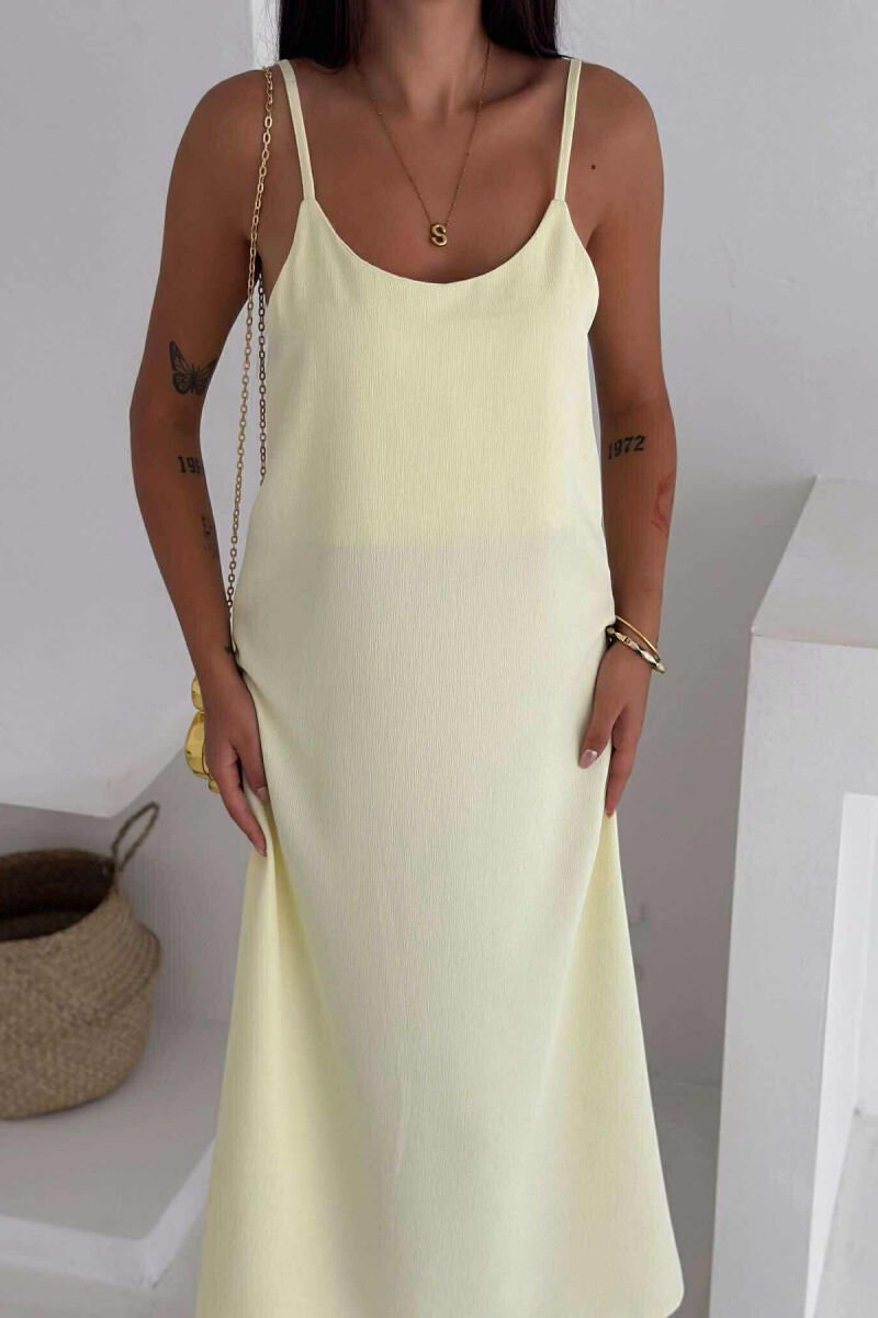 THIN STRAPS ONE COLOR LONG WOMEN DRESS YELLOW/E VERDHE - 1