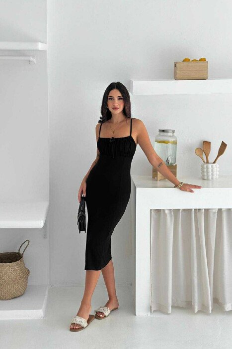 THIN STRAPS ONE COLOR SIMPLE WOMEN DRESS BLACK/ E ZEZE 