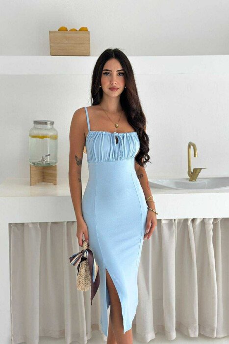 THIN STRAPS ONE COLOR SIMPLE WOMEN DRESS LIGHTBLUE/BZ - 3