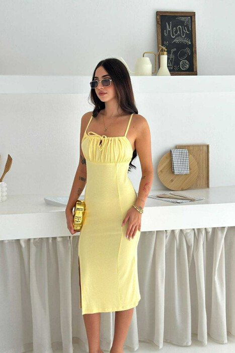 THIN STRAPS ONE COLOR SIMPLE WOMEN DRESS YELLOW/E VERDHE 