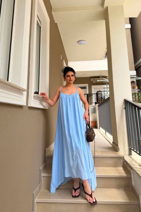 THIN STRAPS ONE COLOR WOMEN DRESS LIGHTBLUE/BZ - KLAUDIO FASHION