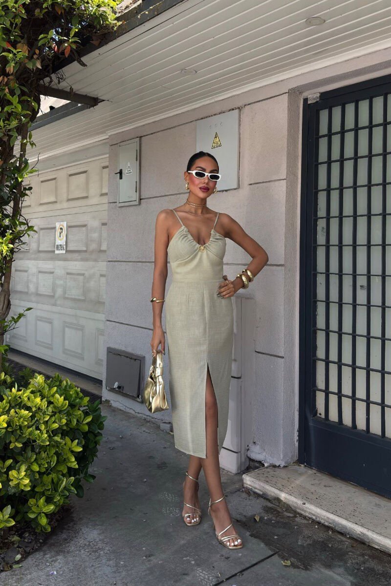 THIN STRAPS ONE COLOR WOMEN DRESS OLIVE/ULLI - 3