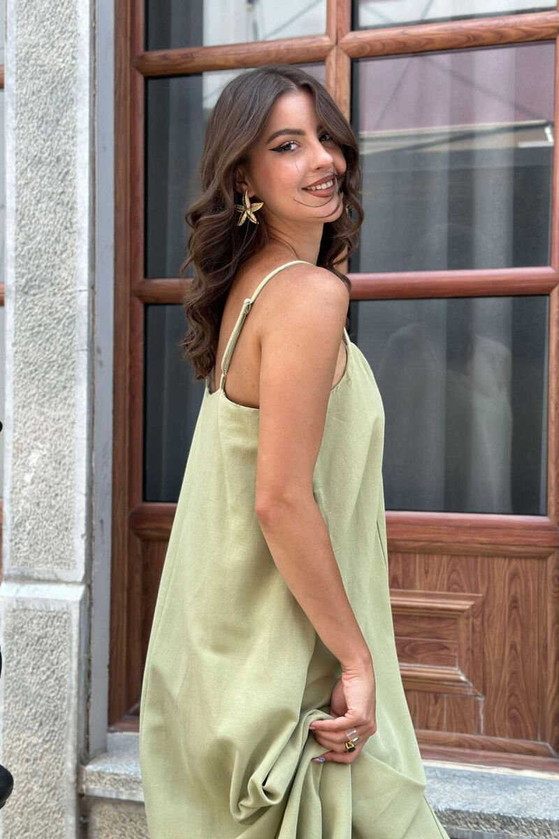 THIN STRAPS ONE COLOR WOMEN DRESS OLIVE/ULLI - 2
