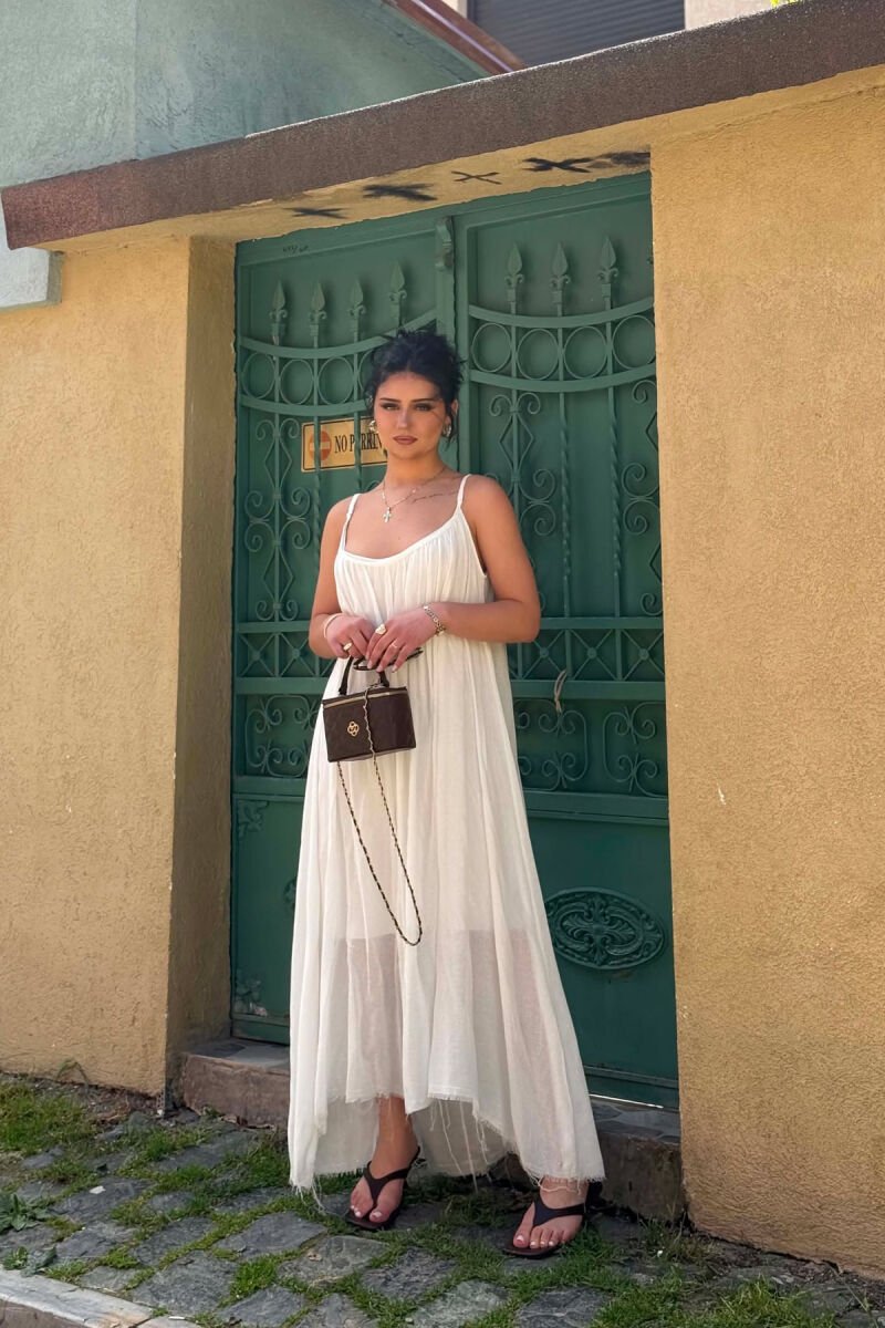 THIN STRAPS ONE COLOR WOMEN DRESS WHITE-E BARDHE - 1