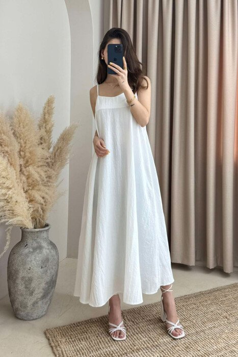 THIN STRAPS ONE COLOR WOMEN DRESS WHITE-E BARDHE - KLAUDIO FASHION