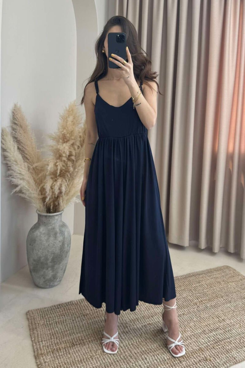 THIN STRAPS ONE COLOR WOMEN JUMPSUIT DARK BLUE/BEE - 2