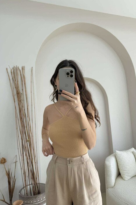 THIN STRAPS ONE COLOR WOMEN TANK TOP BEIGE/BEZHE - 1