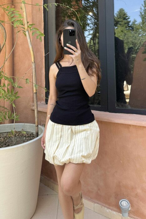 THIN STRAPS ONE COLOR WOMEN TANK TOP BLACK/ E ZEZE - KLAUDIO FASHION
