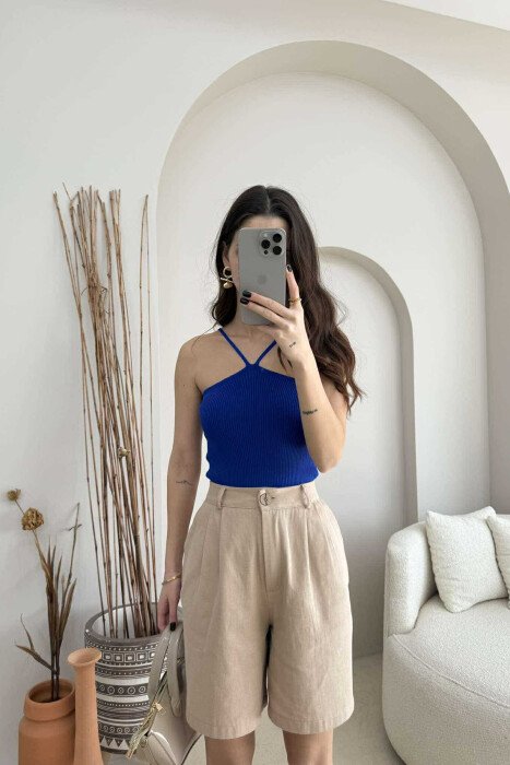THIN STRAPS ONE COLOR WOMEN TANK TOP BLUE/BLU - 3
