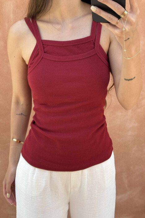 THIN STRAPS ONE COLOR WOMEN TANK TOP BURGUNDY/VISHNJE - 3