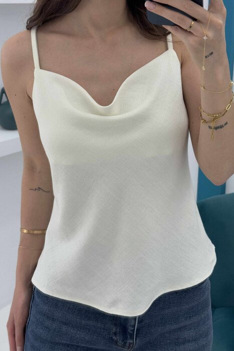 THIN STRAPS ONE COLOR WOMEN TANK TOP CREAM/KREM - 1
