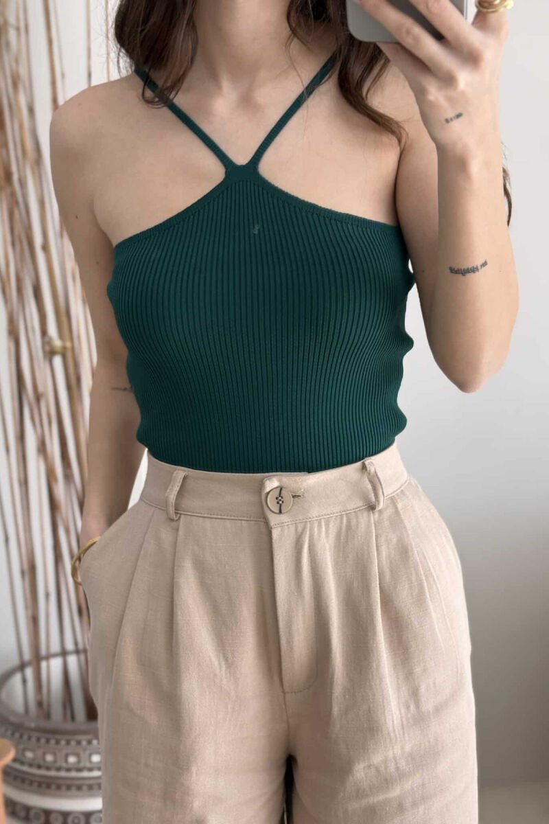 THIN STRAPS ONE COLOR WOMEN TANK TOP DARK GREEN/JEE - 2