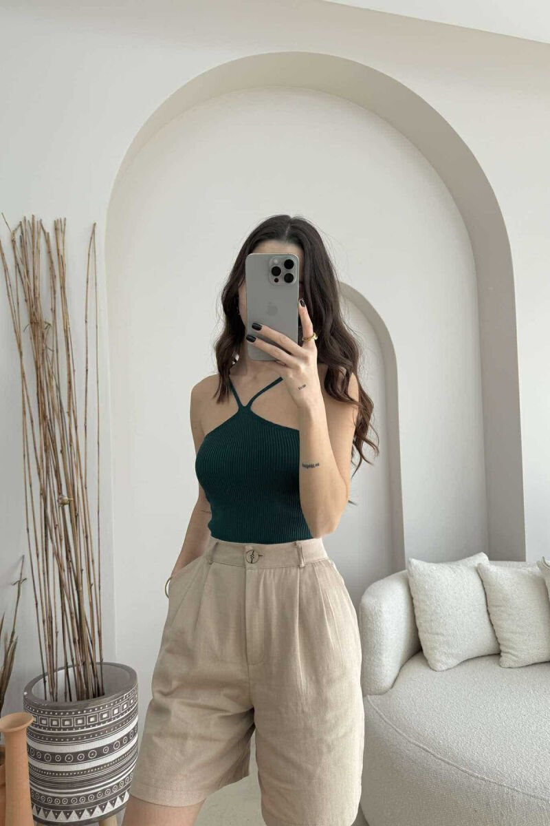 THIN STRAPS ONE COLOR WOMEN TANK TOP DARK GREEN/JEE - 4